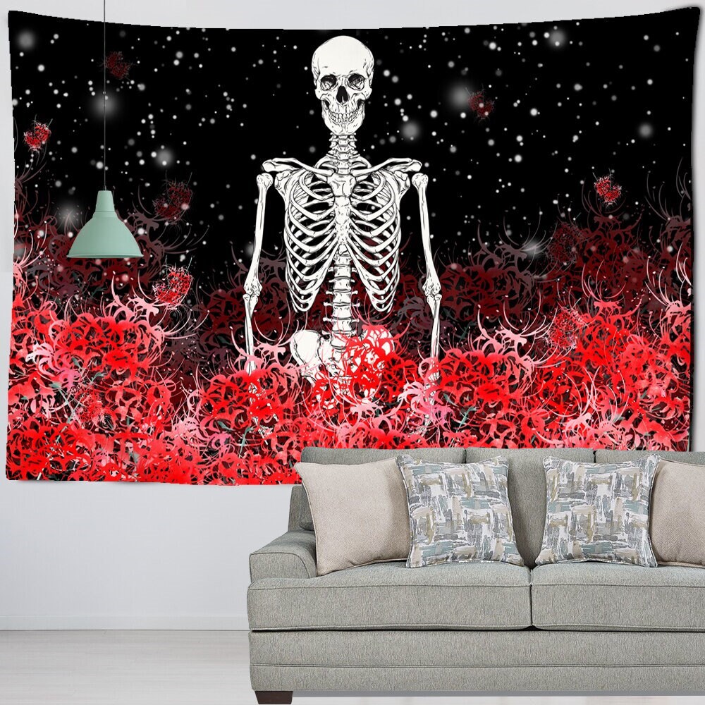 Skull Tapestry Skeleton Wall Hanging Gothic Wall Decor Etsy