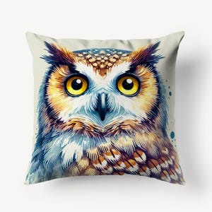 Colorful Owl Throw Pillow Cover, Cotton Linen Pillowcase, Decorative Cushion, Owl Art Pillow, Wildlife Decor for Home, Cozy Nature Gift