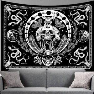 Gothic Tapestry Skull Wall Tapestry Goth Wall Art Wall Decor Black Wall Hanging Tapestries