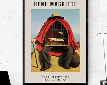 Póster de René Magritte: La terapeuta. Póster de exposición. Arte mural impreso. Decoración de pared en lienzo. Arte mural famoso, surrealismo, decoración moderna y actual.