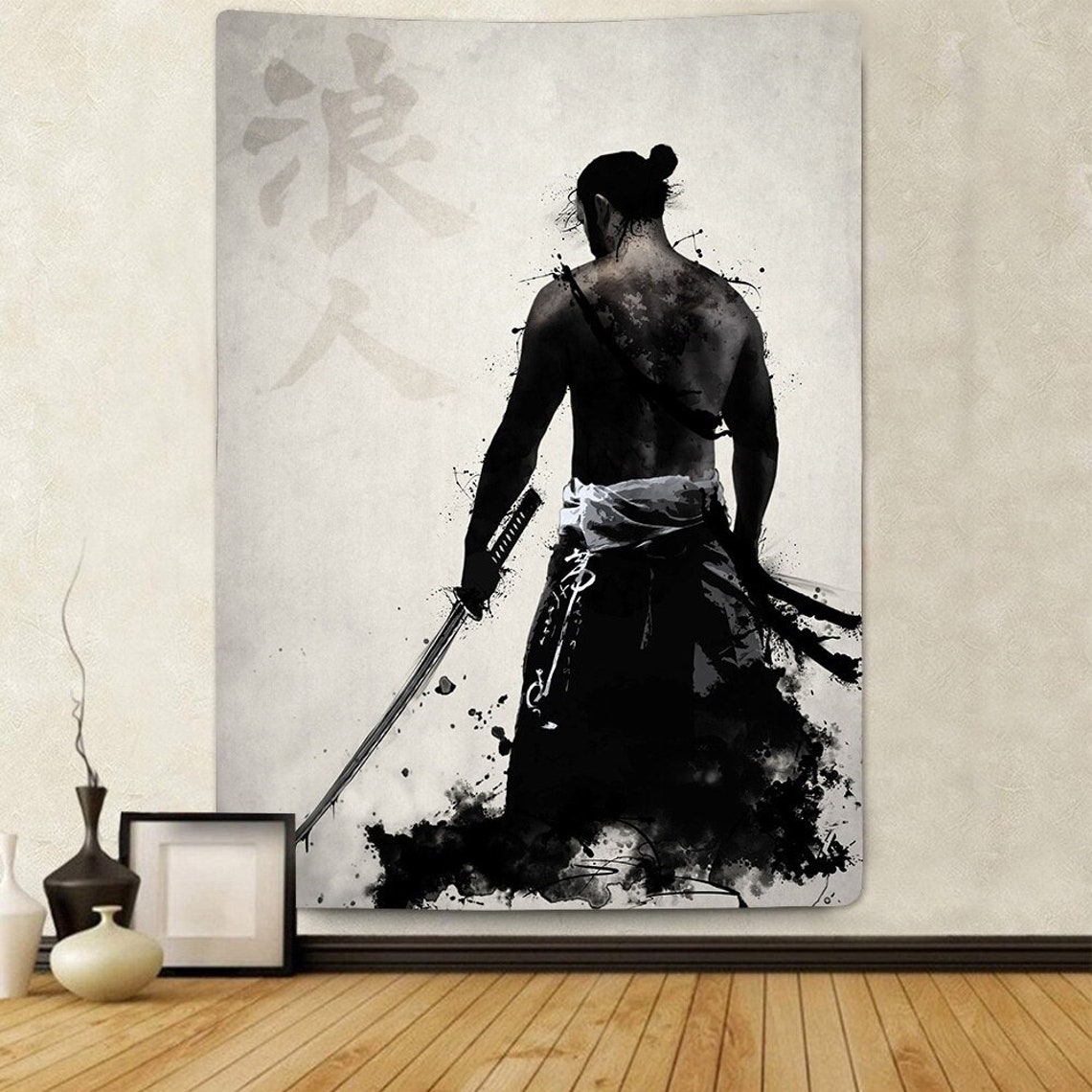 Samurai Tapestry Wall Hanging Japanese Warrior Tapestries Etsy