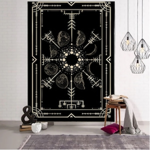 Black Moon Phases Tapestry Tarot Art Wall Hanging Occult Wall Tapestries