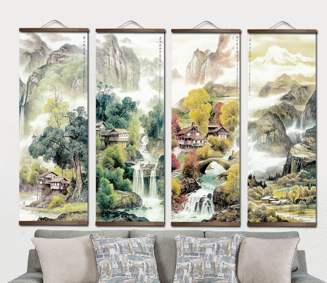 Japanese Nature Landscape Scenery Vintage Painting Wall Decor Etsy