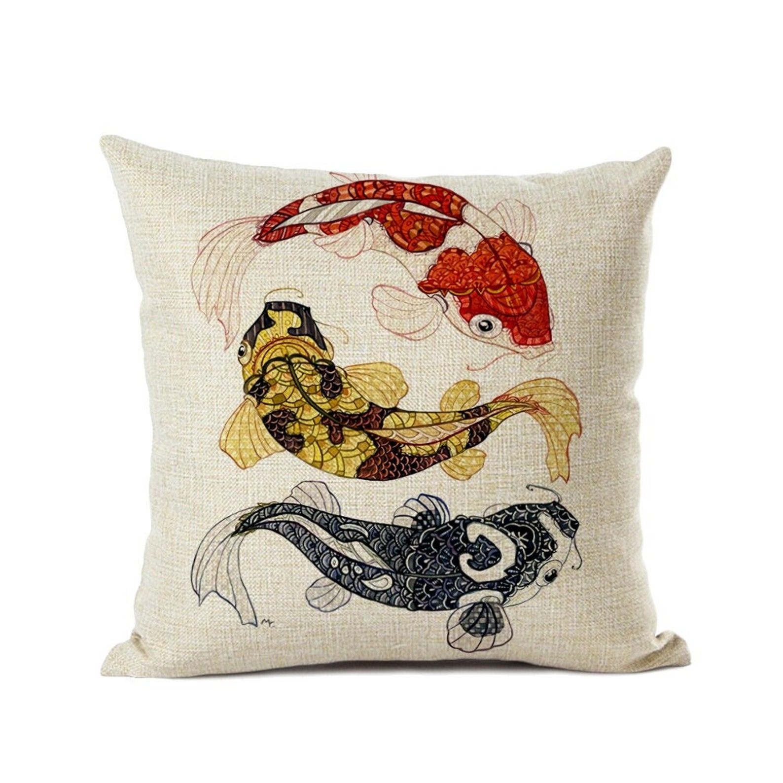 Koi Fish Cushion Cover Japanese Art Koi Fish Painting Etsy