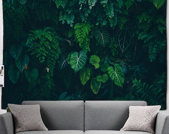 Plantes tropicales Feuilles vertes Tapisserie Nature Jungle Art mural Décoration murale esthétique Tapisseries à suspendre pour salon, chambre à coucher, dortoir