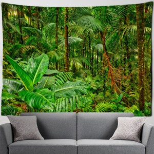 Rainforest Tapestry Jungle, Tropical Plants Wall Tapestry Green Nature Wall Art Aesthetic Wall Hanging for Bedroom Living Room Dorm