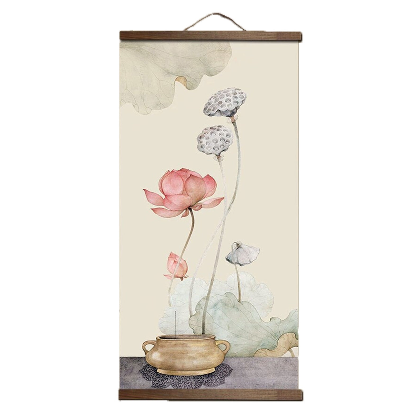 Japanese Scroll Painting Scroll Poster with Wooden Frame Lotus Etsy
