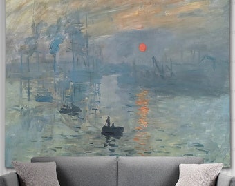 Tapestry Claude Monet Art Wall Decor Sunrise Painting Aesthetic Wall Decor Hanging Tapestries for Living Room, Bedroom, Dorm