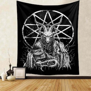 Goat Head Tapestry Baphomet Wall Tapestries Satanic Pentagram Altar Cloth Wall Art Wall Decor Pagan Art