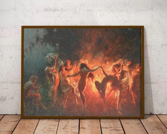 Joseph Tomanek - Fire Dance 1889 Print Poster, Witches Dancing