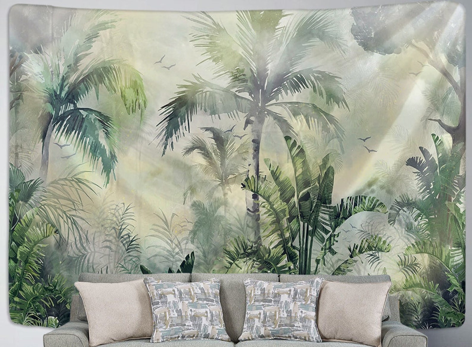 Vintage Art Tropical Tapestry Palm Trees Wall Hanging Jungle Etsy