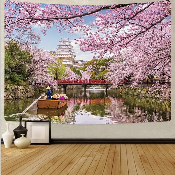 Poster japonais traditionnel en fleurs de cerisier par Utagawa Hiroshige -  Décoration murale japonaise traditionnelle - Paysage sur bois -  Illustration animalière - Nature asiatique - Décoration murale cool - 61 x  91 cm : : Maison