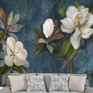 Floral Tapestry Blue Wall Hanging Modern Art for Home Dorm Living Room Decor