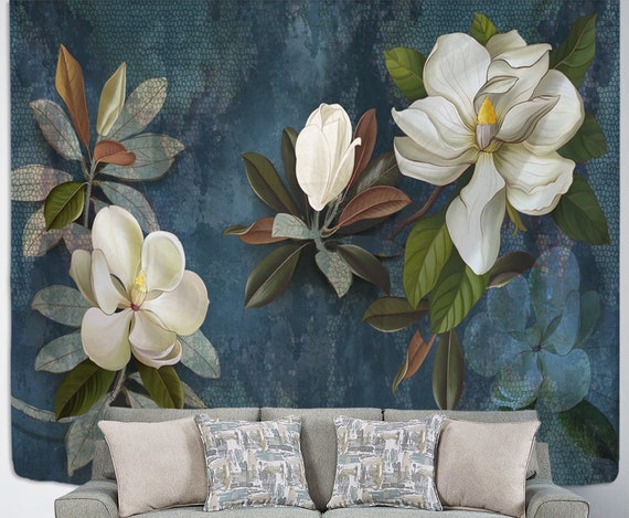 Blue floral tapestry sale