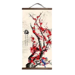 Japanese Cherry Blossom Painting Canvas Scroll Poster Japan Wall Hanging Japanese Art Wall Decor Art Print Paintings Bamboo Flowers