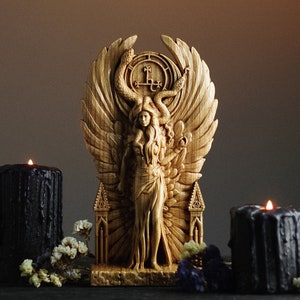 LILITH Statue - Ishtar- Inanna - Pagan paganism God Altar sculpture - Feminine Wisdom -Sumerian- Lilith altar - carved of wood - wiccan