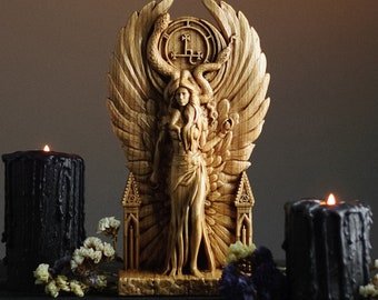 Wooden Lilith Statue: Pagan Altar Sculpture, Feminine Wisdom