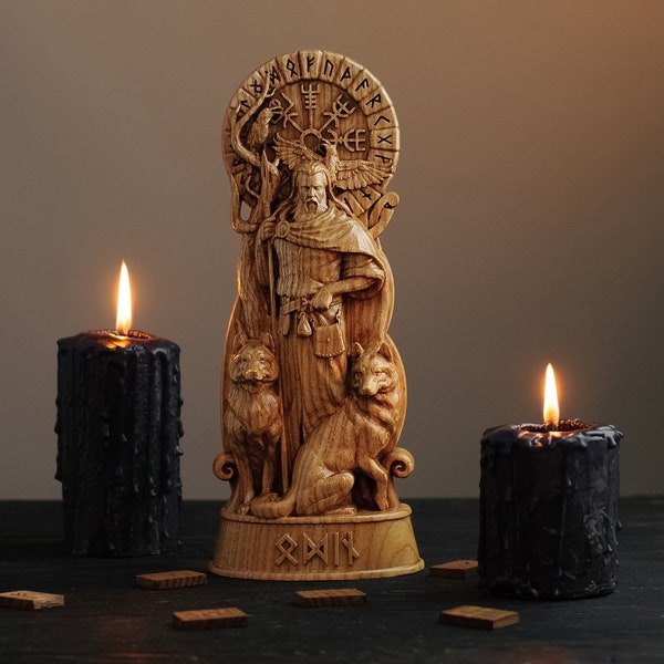 Odin statue, Allfather, Wotan, norse gods,Allfather, Viking pagan asatru heathen god and goddess norse gods altar mythology wood sculpture