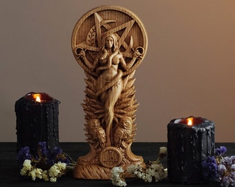 Lilith statue - Lilith - Ishtar- Inanna - Feminine Wisdom - Pagan paganism God Altar sculpture - Lilith altar - carved of wood - wiccan