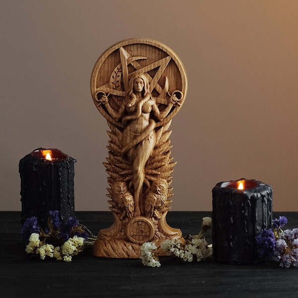 Lilith statue - Lilith - Ishtar- Inanna - Feminine Wisdom - Pagan paganism God Altar sculpture - Lilith altar - carved of wood - wiccan