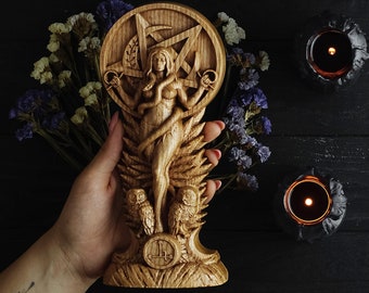 Wooden Lilith Statue: Sumerian Wiccan Goddess Altar Decor
