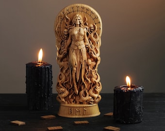 Hel statue, Hela, Hel, norse goddess viking pagan  wood carving altar