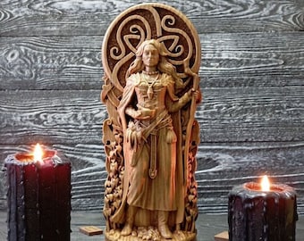 Eir Goddess Statue: Norse Pagan Wood Carving