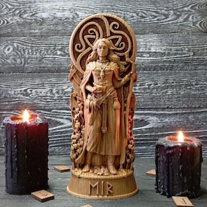 Eir Goddess Statue: Norse Pagan Wood Carving
