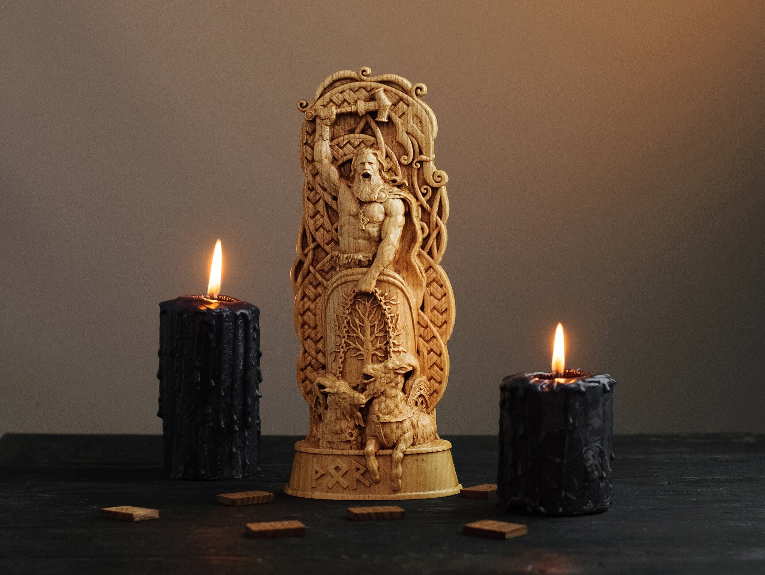 Thor Statue Norse Pagan Gods Allfather Viking Art Scandinavian Mythology Gifts Wood Carving