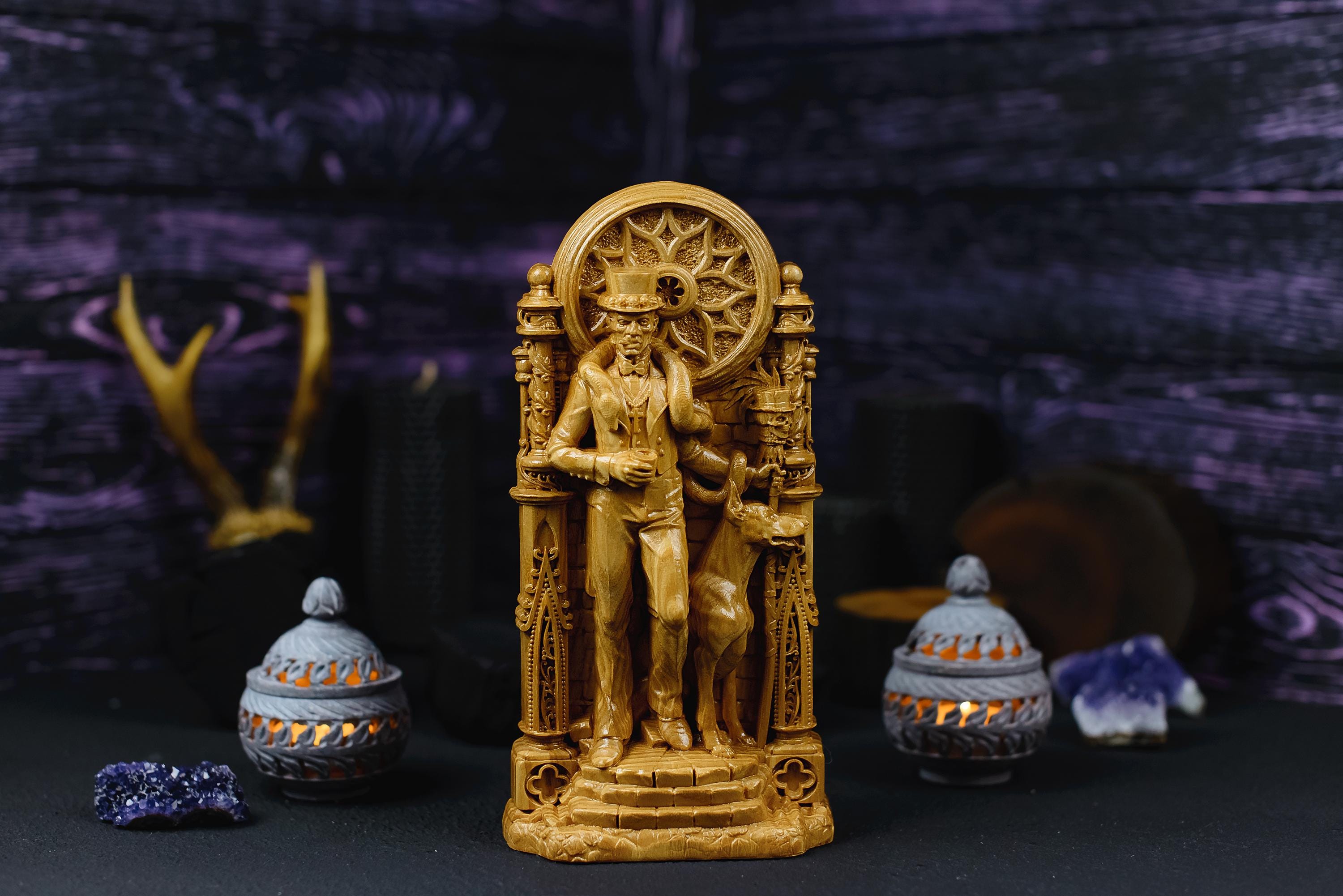 サメディ男爵像: 木製ブードゥー教ロア彫刻 (9 インチ) - Etsy 日本