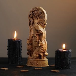 Statue d'Odin, Allfather, Wotan, dieux nordiques, Allfather, Viking païen asatru dieu païen et déesse dieux nordiques autel mythologie sculpture en bois image 3