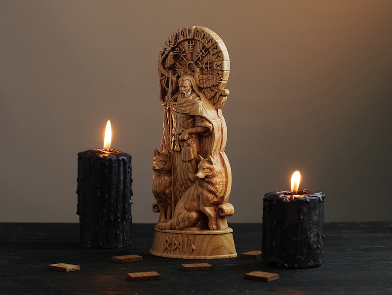 Odin Statue, Allvater, Wotan, nordischen Götter,Allvater, Viking heidnischen asatru heidnischen Gott und Göttin nordischen Götter Altar Mythologie Holz Skulptur Bild 3