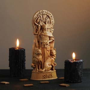 Odin statue, Allfather, Wotan, norse gods,Allfather, Viking pagan asatru heathen god and goddess norse gods altar mythology wood sculpture image 2