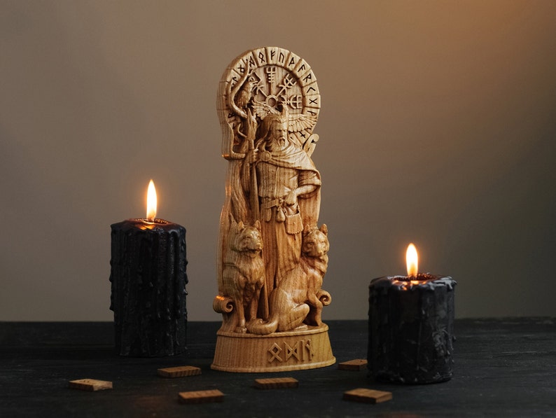 Odin statue, Allfather, Wotan, norse gods,Allfather, Viking pagan asatru heathen god and goddess norse gods altar mythology wood sculpture image 2