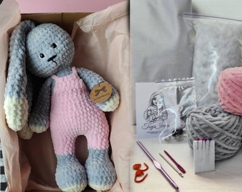 Beginners crochet kit - amigurumi bunny - Bulky yarn - started crochet - DIY Eastern gift - amigurumi rabbit