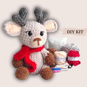 Christmas Crochet Deer Kit, DIY Reindeer Craft, Fast USA Shipping, Amigurumi Project