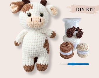 Kuh Häkeln Kit, DIY Amigurumi Projekt, komplett Kit mit Häkelanleitung