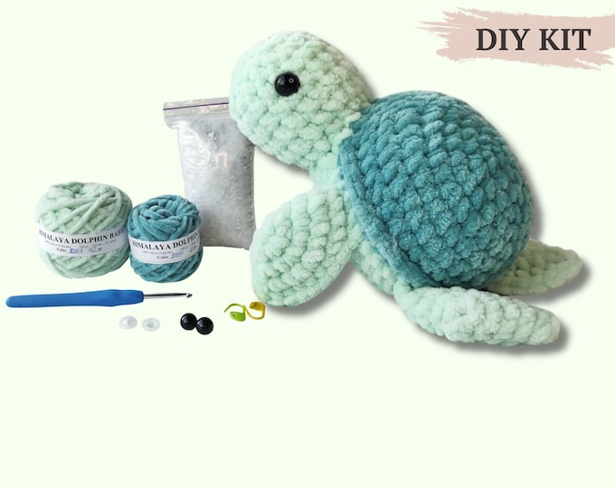 Turtle Crochet Kit for Beginners, No Sew Amigurumi Sea Turtle DIY with Yarn