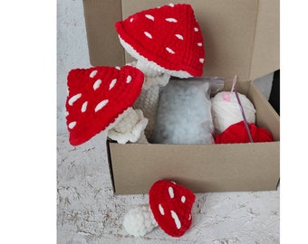 DIY mushroom - crochet kit for beginners with yarn - amigurumi easy crochet - Ukraine shop