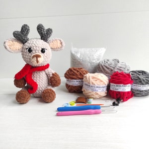 Ship from USA - Crochet DEER kit for beginners with yarn - amigurumi deer - plush crochet kit - DIY Christmas gifts