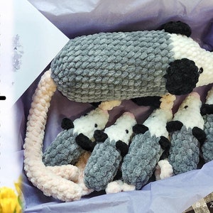 Family opossum crochet patterns -  amigurumi Plush possum mama and baby -  beginner amigurumi pattern pdf
