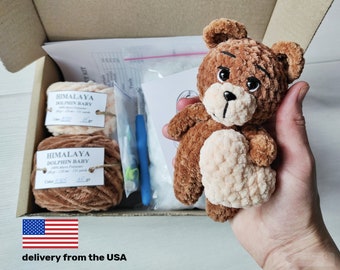 Bear crochet kit for beginner - amigurumi teddy bear - DIY - craft