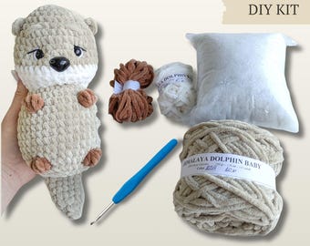 DIY Otter Plush Crochet Kit, Soft Yarn and Full Materials, Step-by-Step Pattern Included