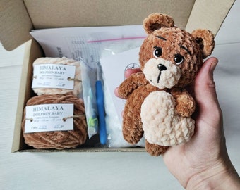 Bear crochet kit for beginner - amigurumi teddy bear - DIY - craft