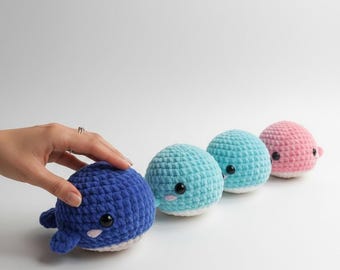 ぬいぐるみクジラの編み図、縫い目のない簡単なあみぐるみ、初心者向け