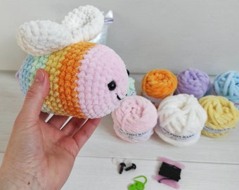 Crochet kit - rainbow bee - amigurumi bumble Bee - DIY craft - handmade gift ideas