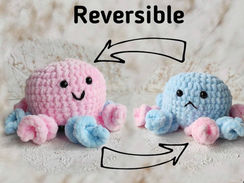Reversible octopus crochet kit Beginner crochet patterns amigurumi Plush amigurumi kits for beginners with yarn crochet DIY image 4