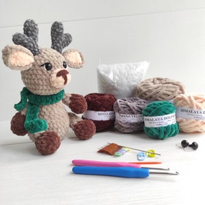 Crochet REINDEER kit - amigurumi kit for beginners with yarn - amigurumi deer - plush crochet kit - DIY Christmas gifts