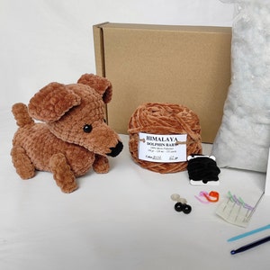 Dachshund crochet kit for beginner - amigurumi dog - DIY - craft