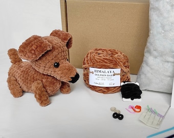 Dachshund crochet kit for beginner - amigurumi dog - DIY - craft